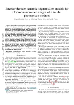 Encoder-decoder semantic segmentation models for electroluminescence
  images of thin-film photovoltaic modules