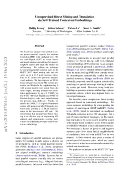 Unsupervised Bitext Mining and Translation via Self-trained Contextual
  Embeddings