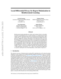 Local Differential Privacy for Regret Minimization in Reinforcement
  Learning