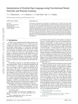 Interpretation of Swedish Sign Language using Convolutional Neural
  Networks and Transfer Learning