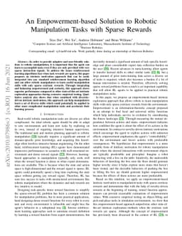 An Empowerment-based Solution to Robotic Manipulation Tasks with Sparse
  Rewards