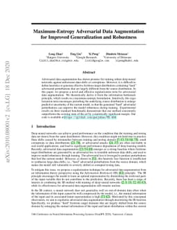 Maximum-Entropy Adversarial Data Augmentation for Improved
  Generalization and Robustness