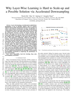 Why Layer-Wise Learning is Hard to Scale-up and a Possible Solution via
  Accelerated Downsampling