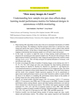 How many images do I need? Understanding how sample size per class
  affects deep learning model performance metrics for balanced designs in
  autonomous wildlife monitoring