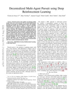 Decentralized Multi-Agent Pursuit using Deep Reinforcement Learning