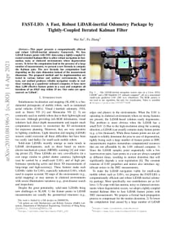 FAST-LIO: A Fast, Robust LiDAR-inertial Odometry Package by
  Tightly-Coupled Iterated Kalman Filter