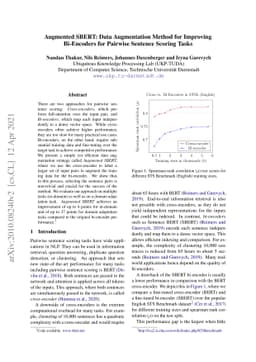 Augmented SBERT: Data Augmentation Method for Improving Bi-Encoders for
  Pairwise Sentence Scoring Tasks