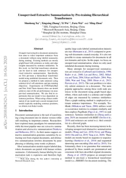 Unsupervised Extractive Summarization by Pre-training Hierarchical
  Transformers