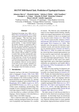 SIGTYP 2020 Shared Task: Prediction of Typological Features