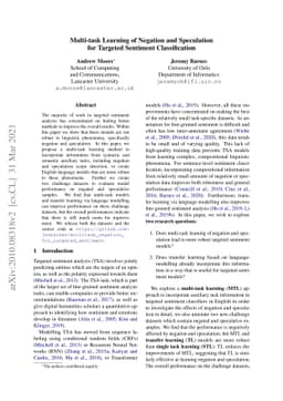 Multi-task Learning of Negation and Speculation for Targeted Sentiment
  Classification