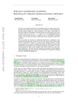 For self-supervised learning, Rationality implies generalization,
  provably