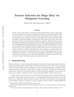 Feature Selection for Huge Data via Minipatch Learning