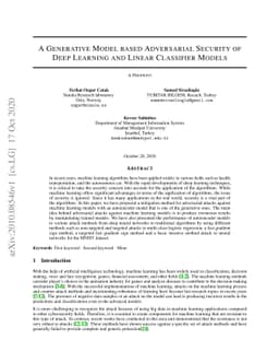 A Generative Model based Adversarial Security of Deep Learning and
  Linear Classifier Models