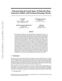 Characterizing the Latent Space of Molecular Deep Generative Models with
  Persistent Homology Metrics