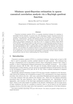 Minimax Quasi-Bayesian estimation in sparse canonical correlation
  analysis via a Rayleigh quotient function