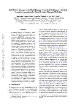 RiSAWOZ: A Large-Scale Multi-Domain Wizard-of-Oz Dataset with Rich
  Semantic Annotations for Task-Oriented Dialogue Modeling