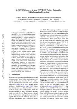 ArCOV19-Rumors: Arabic COVID-19 Twitter Dataset for Misinformation
  Detection
