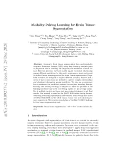 Modality-Pairing Learning for Brain Tumor Segmentation