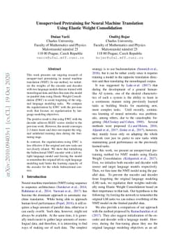 Unsupervised Pretraining for Neural Machine Translation Using Elastic
  Weight Consolidation