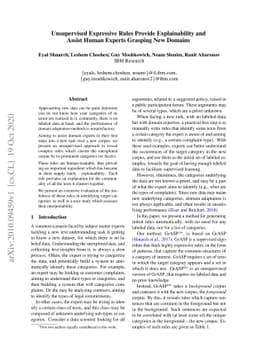 Unsupervised Expressive Rules Provide Explainability and Assist Human
  Experts Grasping New Domains