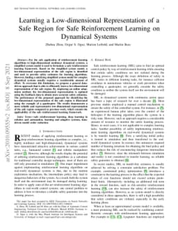 Learning a Low-dimensional Representation of a Safe Region for Safe
  Reinforcement Learning on Dynamical Systems