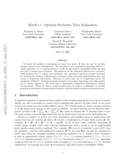 Hutch++: Optimal Stochastic Trace Estimation