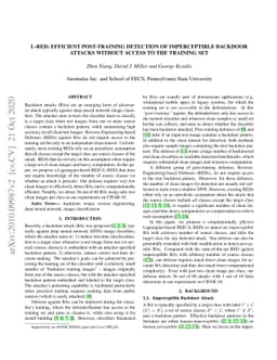 L-RED: Efficient Post-Training Detection of Imperceptible Backdoor
  Attacks without Access to the Training Set