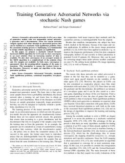 Training Generative Adversarial Networks via stochastic Nash games