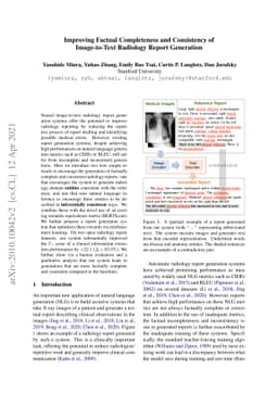 Improving Factual Completeness and Consistency of Image-to-Text
  Radiology Report Generation