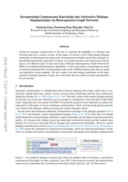 Incorporating Commonsense Knowledge into Abstractive Dialogue
  Summarization via Heterogeneous Graph Networks