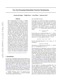 Very Fast Streaming Submodular Function Maximization
