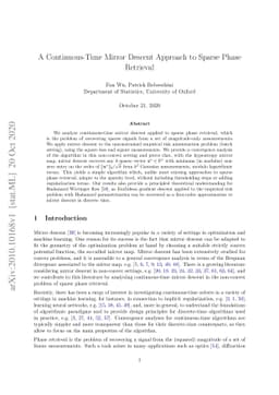 A Continuous-Time Mirror Descent Approach to Sparse Phase Retrieval