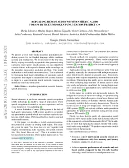 Replacing Human Audio with Synthetic Audio for On-device Unspoken
  Punctuation Prediction