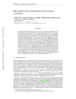 Open Question Answering over Tables and Text