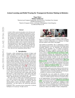 Axiom Learning and Belief Tracing for Transparent Decision Making in
  Robotics