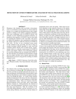 Detection of COVID-19 through the analysis of vocal fold oscillations