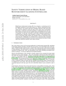 Safety Verification of Model Based Reinforcement Learning Controllers
