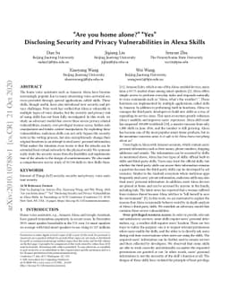 "Are you home alone?" "Yes" Disclosing Security and Privacy
  Vulnerabilities in Alexa Skills