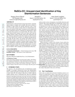 ReSCo-CC: Unsupervised Identification of Key Disinformation Sentences