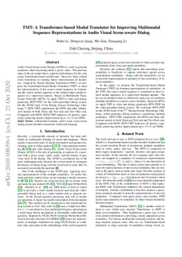 TMT: A Transformer-based Modal Translator for Improving Multimodal
  Sequence Representations in Audio Visual Scene-aware Dialog