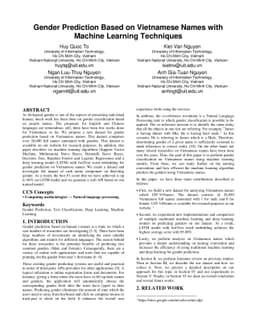 Gender Prediction Based on Vietnamese Names with Machine Learning
  Techniques