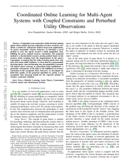 Coordinated Online Learning for Multi-Agent Systems with Coupled
  Constraints and Perturbed Utility Observations