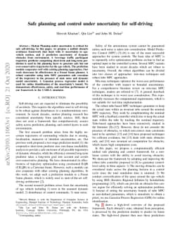 Safe planning and control under uncertainty for self-driving