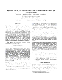Towards End-to-End Training of Automatic Speech Recognition for Nigerian
  Pidgin