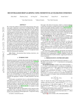 Decentralized Deep Learning using Momentum-Accelerated Consensus