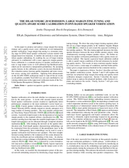 The IDLAB VoxSRC-20 Submission: Large Margin Fine-Tuning and
  Quality-Aware Score Calibration in DNN Based Speaker Verification