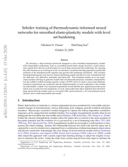 Sobolev training of thermodynamic-informed neural networks for smoothed
  elasto-plasticity models with level set hardening