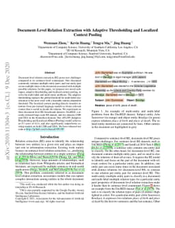 Document-Level Relation Extraction with Adaptive Thresholding and
  Localized Context Pooling