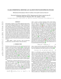 Class-Conditional Defense GAN Against End-to-End Speech Attacks