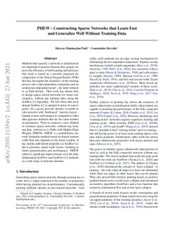 PHEW: Constructing Sparse Networks that Learn Fast and Generalize Well
  without Training Data
